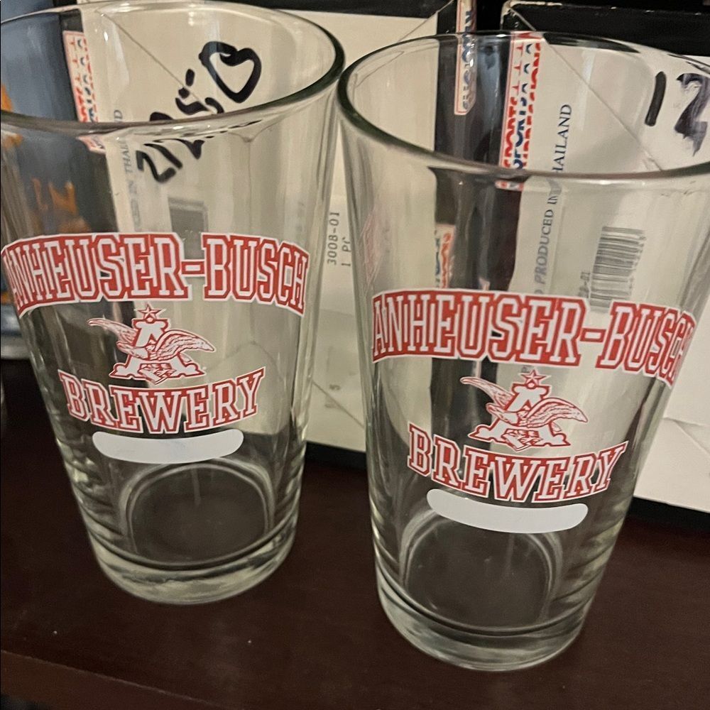 2-Anheuser Busch Budweiser Beer Glass Pint Glasses Letter A Logo Vintage Set